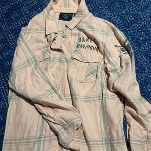 Harley-Davidson Pink and Green Plaid Shirt
